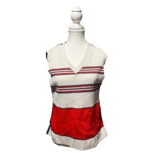 Lightweight Striped Knit Sweater Vest‎ – White/Red/Blue – RN 19341